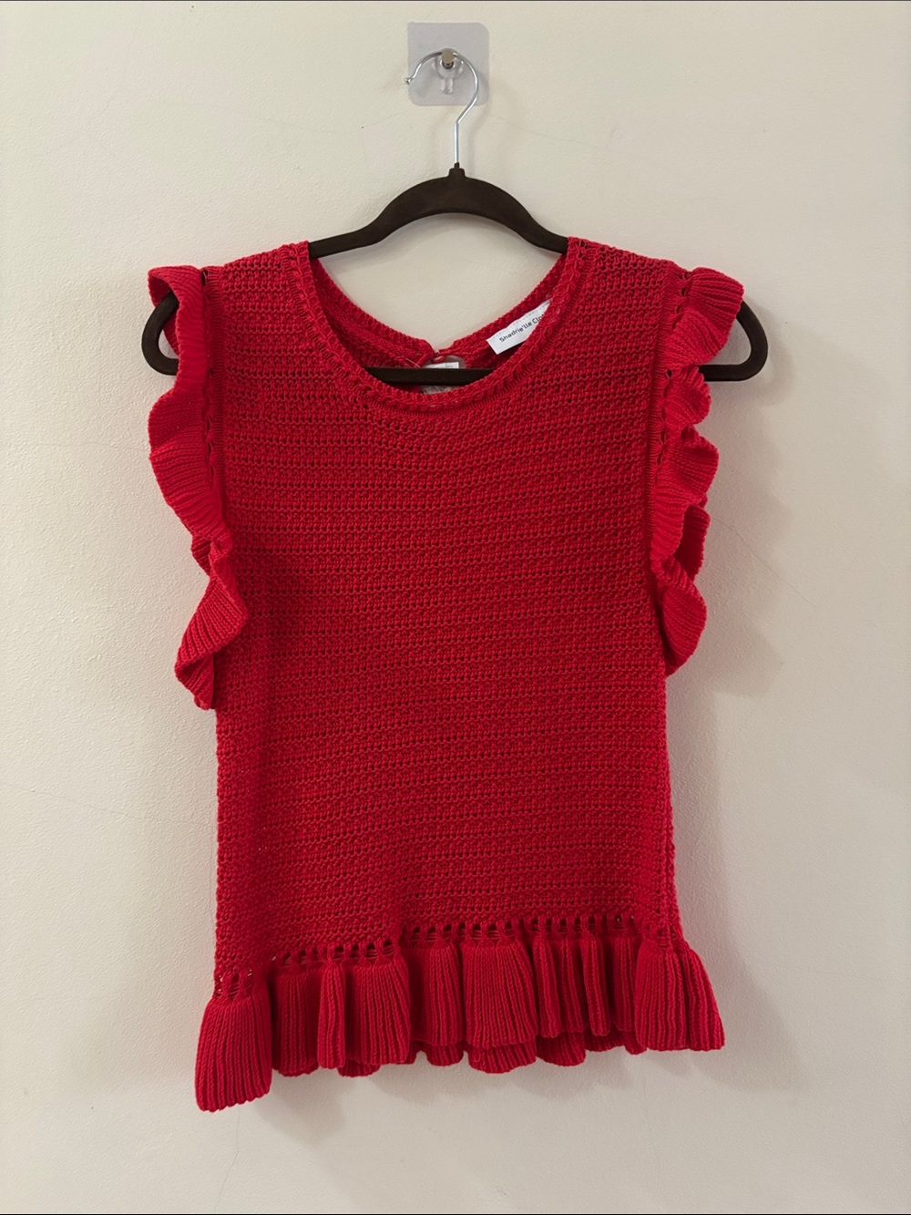 Girls Red Ruffle-Sleeve Knit Tank Top